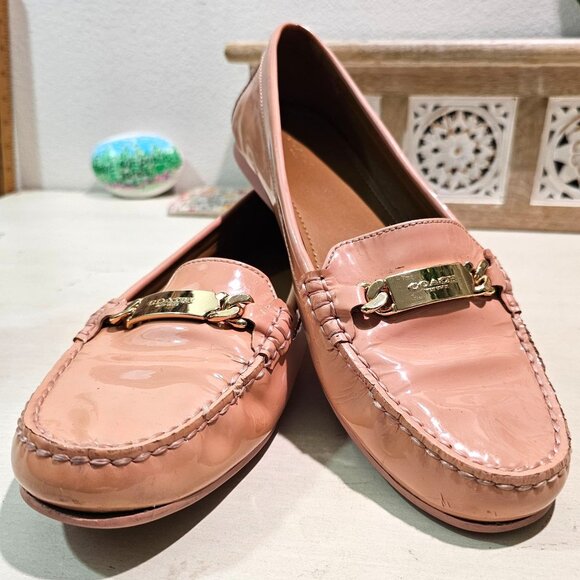 Coach Shoes - VTG COACH Womens Sz 11 Pink Patent Leather Olive Penny Loafer Shoes Preppy Work